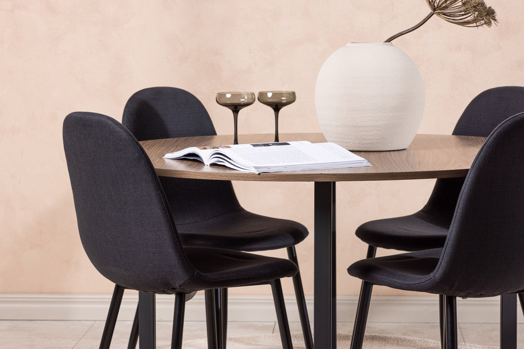 Venture Home Durango Dining Table - Black / Walnut MDF +Polar Dining Chair - Black Legs - Black Fabric _4