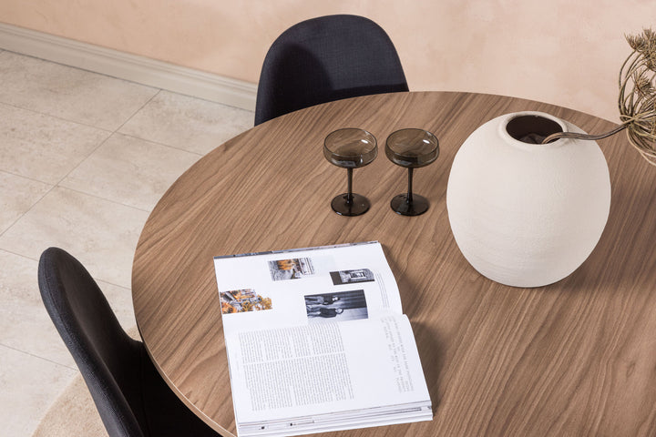 Venture Home Durango Dining Table - Black / Walnut MDF +Polar Dining Chair - Black Legs - Black Fabric _4