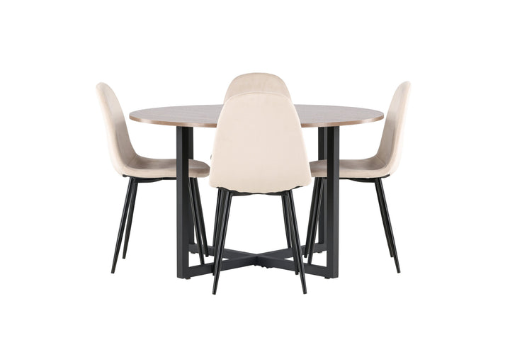 Venture Home Durango Dining Table - Black / Walnut MDF +Polar Dining Chair - Black legs / Beige Velvet _4