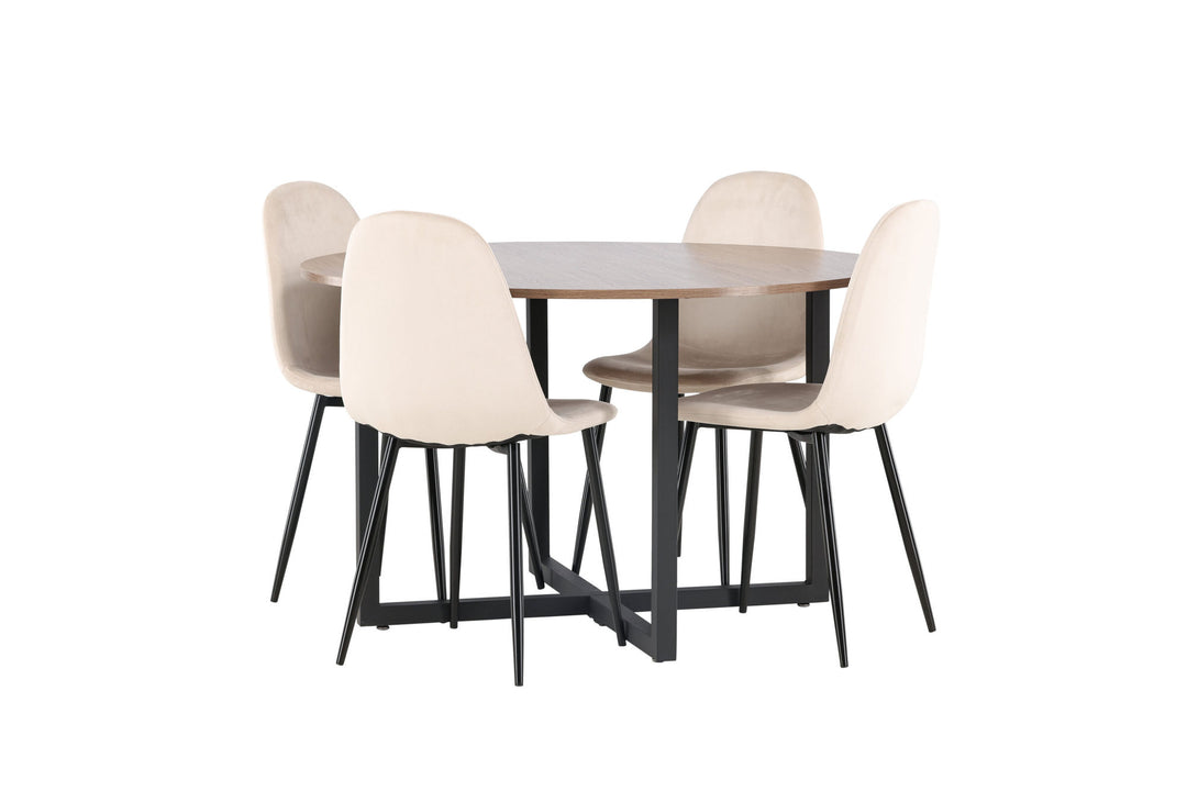 Venture Home Durango Dining Table - Black / Walnut MDF +Polar Dining Chair - Black legs / Beige Velvet _4