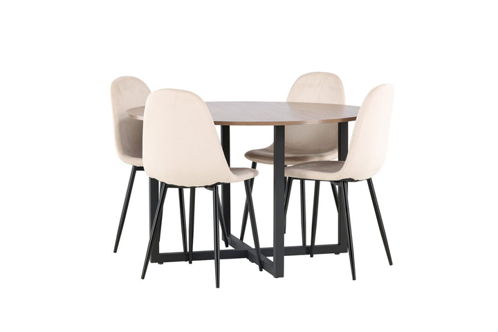Venture Home Durango Dining Table - Black / Walnut MDF +Polar Dining Chair - Black legs / Beige Velvet _4