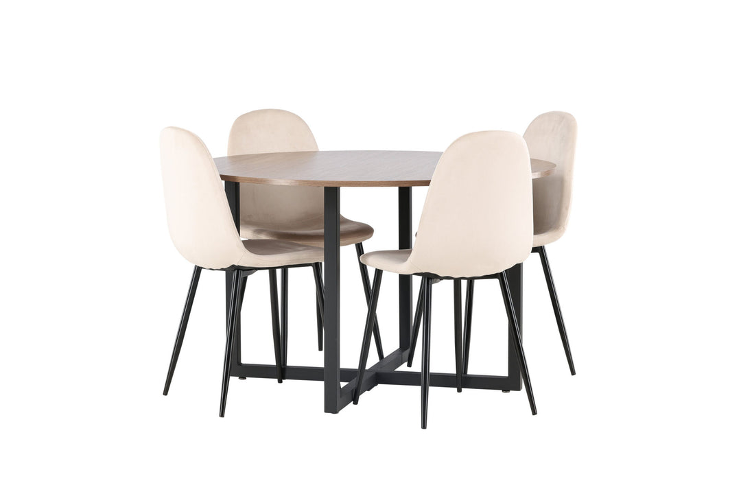 Venture Home Durango Dining Table - Black / Walnut MDF +Polar Dining Chair - Black legs / Beige Velvet _4