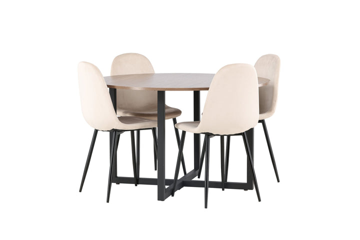 Venture Home Durango Dining Table - Black / Walnut MDF +Polar Dining Chair - Black legs / Beige Velvet _4