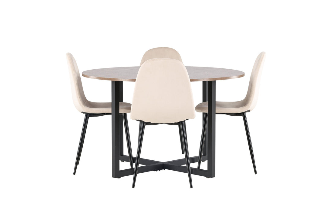 Venture Home Durango Dining Table - Black / Walnut MDF +Polar Dining Chair - Black legs / Beige Velvet _4