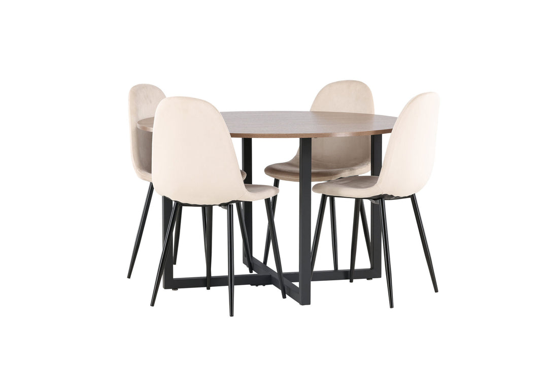 Venture Home Durango Dining Table - Black / Walnut MDF +Polar Dining Chair - Black legs / Beige Velvet _4