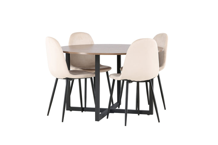 Venture Home Durango Dining Table - Black / Walnut MDF +Polar Dining Chair - Black legs / Beige Velvet _4