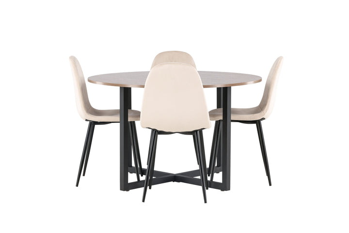 Venture Home Durango Dining Table - Black / Walnut MDF +Polar Dining Chair - Black legs / Beige Velvet _4