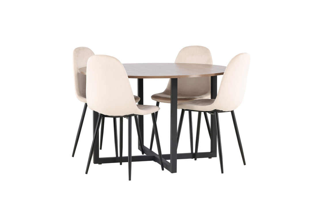 Venture Home Durango Dining Table - Black / Walnut MDF +Polar Dining Chair - Black legs / Beige Velvet _4