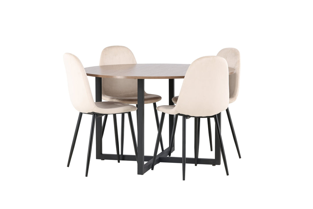 Venture Home Durango Dining Table - Black / Walnut MDF +Polar Dining Chair - Black legs / Beige Velvet _4