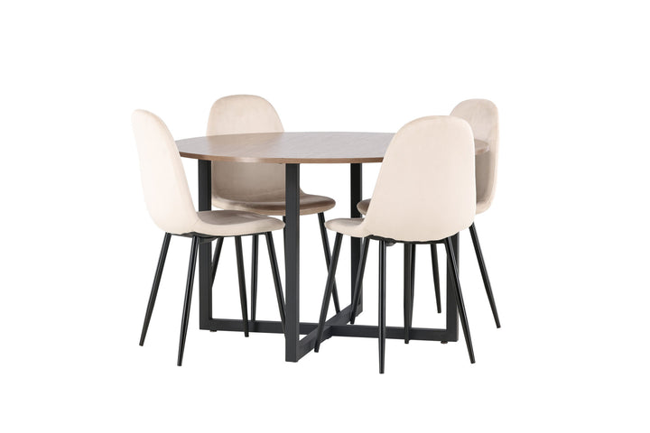 Venture Home Durango Dining Table - Black / Walnut MDF +Polar Dining Chair - Black legs / Beige Velvet _4