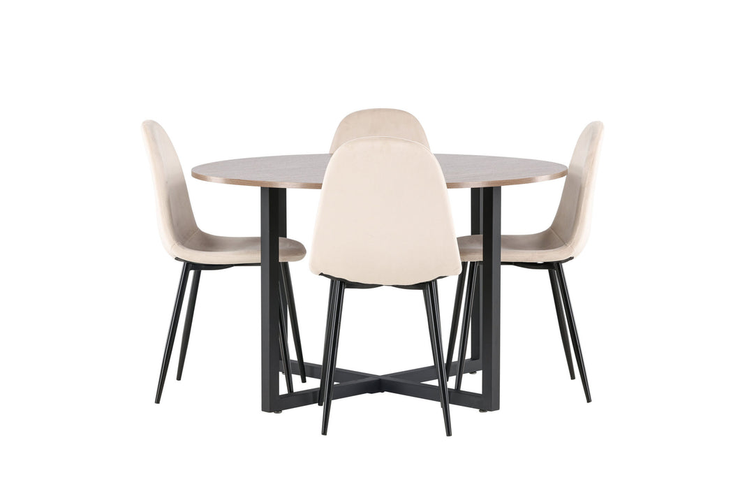 Venture Home Durango Dining Table - Black / Walnut MDF +Polar Dining Chair - Black legs / Beige Velvet _4
