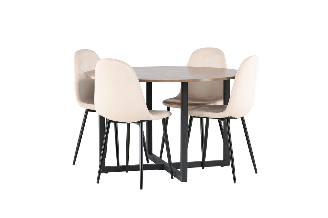Venture Home Durango Dining Table - Black / Walnut MDF +Polar Dining Chair - Black legs / Beige Velvet _4