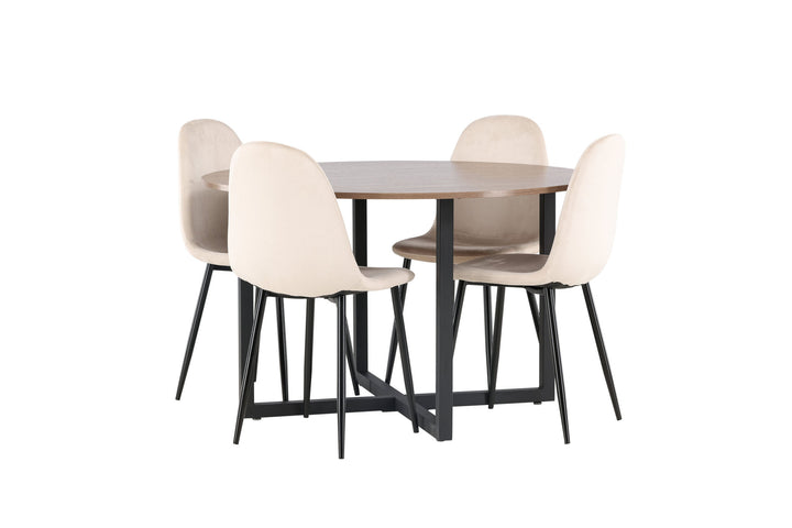 Venture Home Durango Dining Table - Black / Walnut MDF +Polar Dining Chair - Black legs / Beige Velvet _4