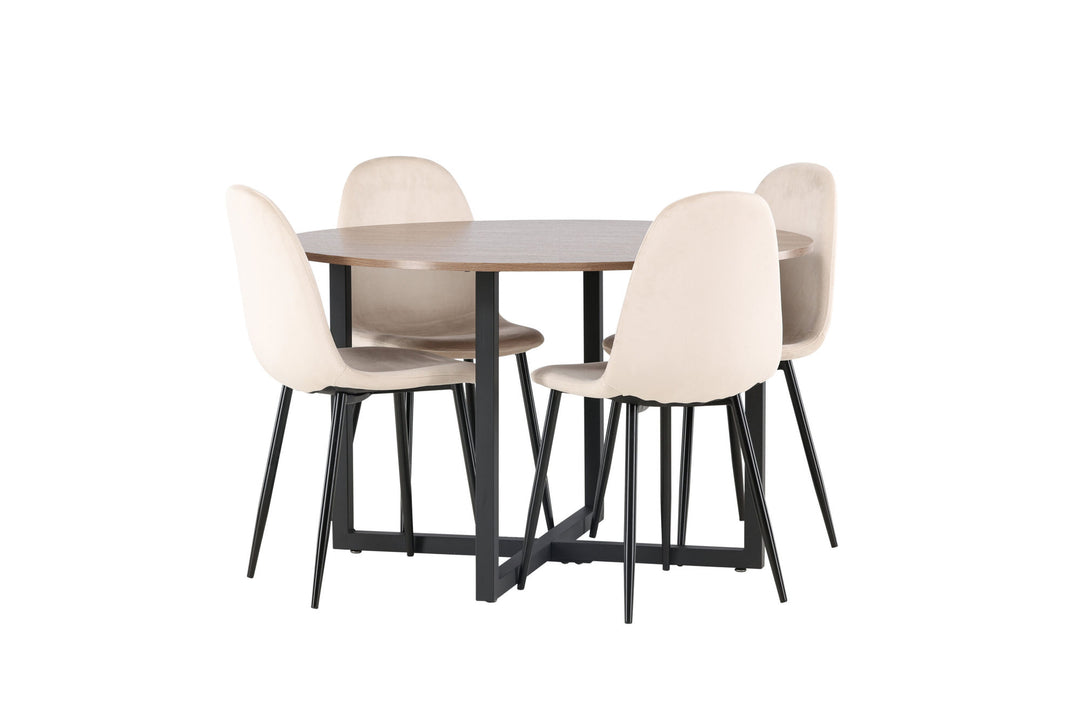 Venture Home Durango Dining Table - Black / Walnut MDF +Polar Dining Chair - Black legs / Beige Velvet _4