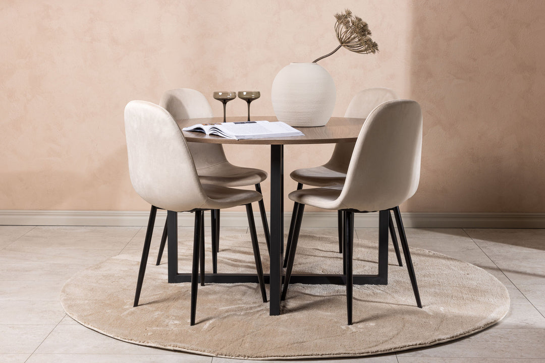 Venture Home Durango Dining Table - Black / Walnut MDF +Polar Dining Chair - Black legs / Beige Velvet _4
