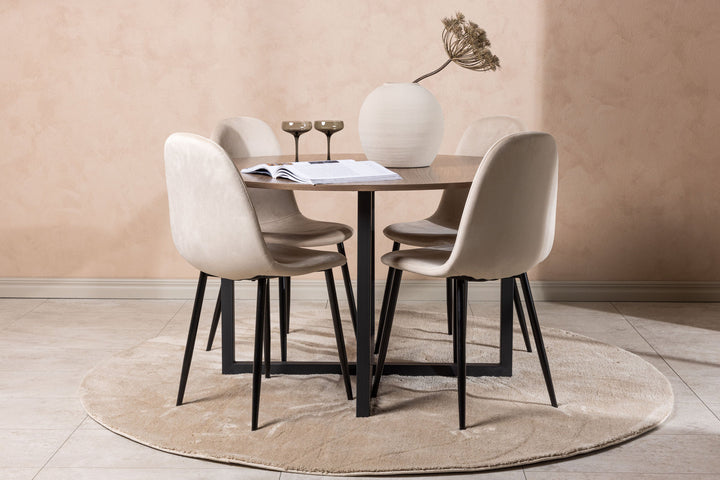 Venture Home Durango Dining Table - Black / Walnut MDF +Polar Dining Chair - Black legs / Beige Velvet _4
