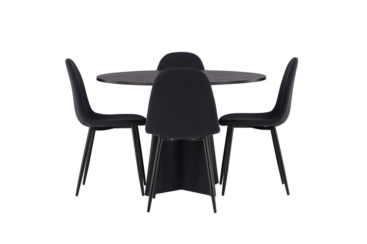 Venture Home Bootcut Round Dining Table - Black / Black Fanéer +Polar Dining Chair - Black Legs - Black Fabric _4