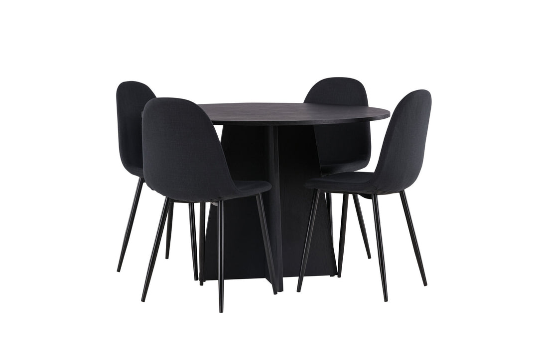 Venture Home Bootcut Round Dining Table - Black / Black Fanéer +Polar Dining Chair - Black Legs - Black Fabric _4