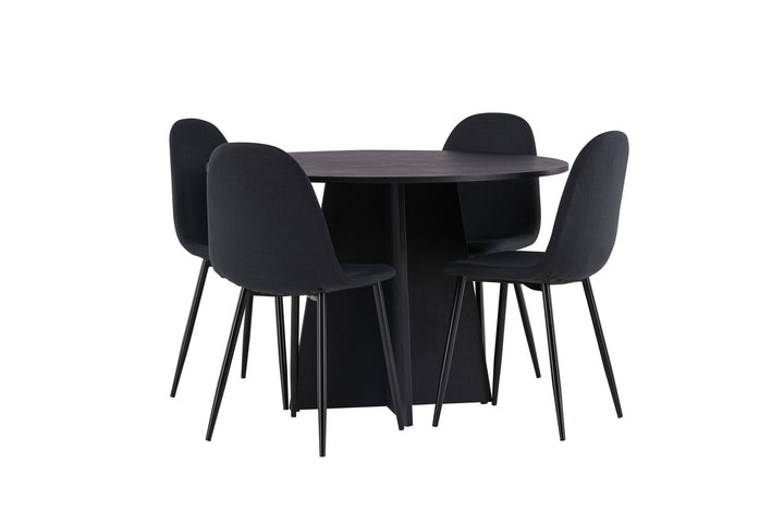 Venture Home Bootcut Round Dining Table - Black / Black Fanéer +Polar Dining Chair - Black Legs - Black Fabric _4