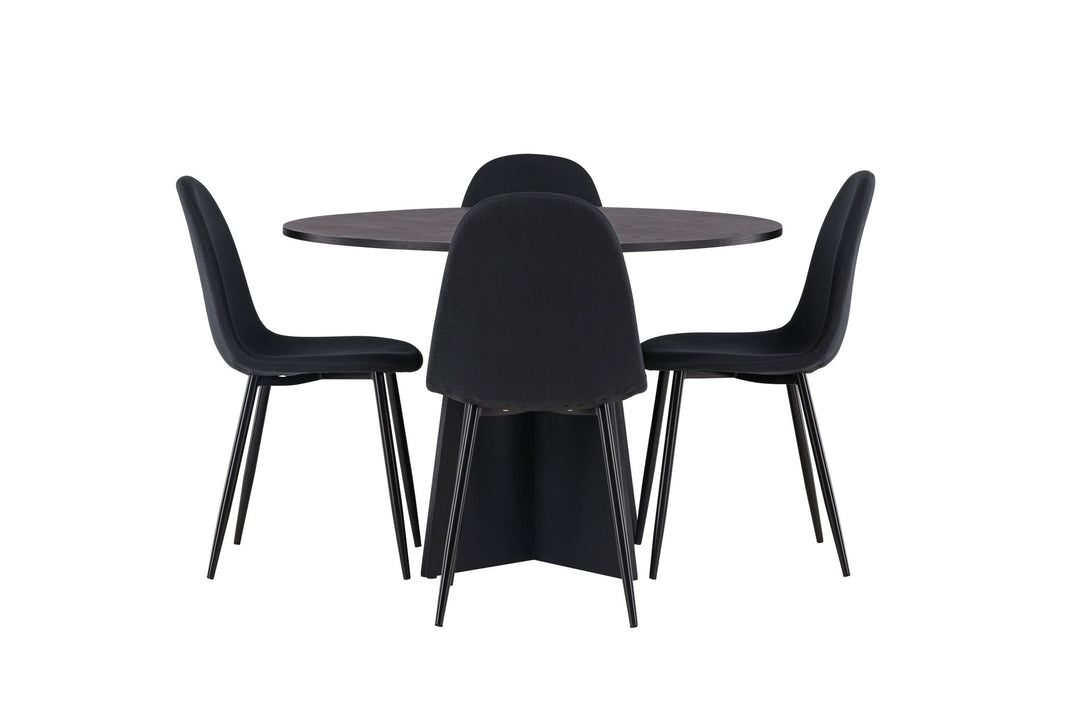 Venture Home Bootcut Round Dining Table - Black / Black Fanéer +Polar Dining Chair - Black Legs - Black Fabric _4
