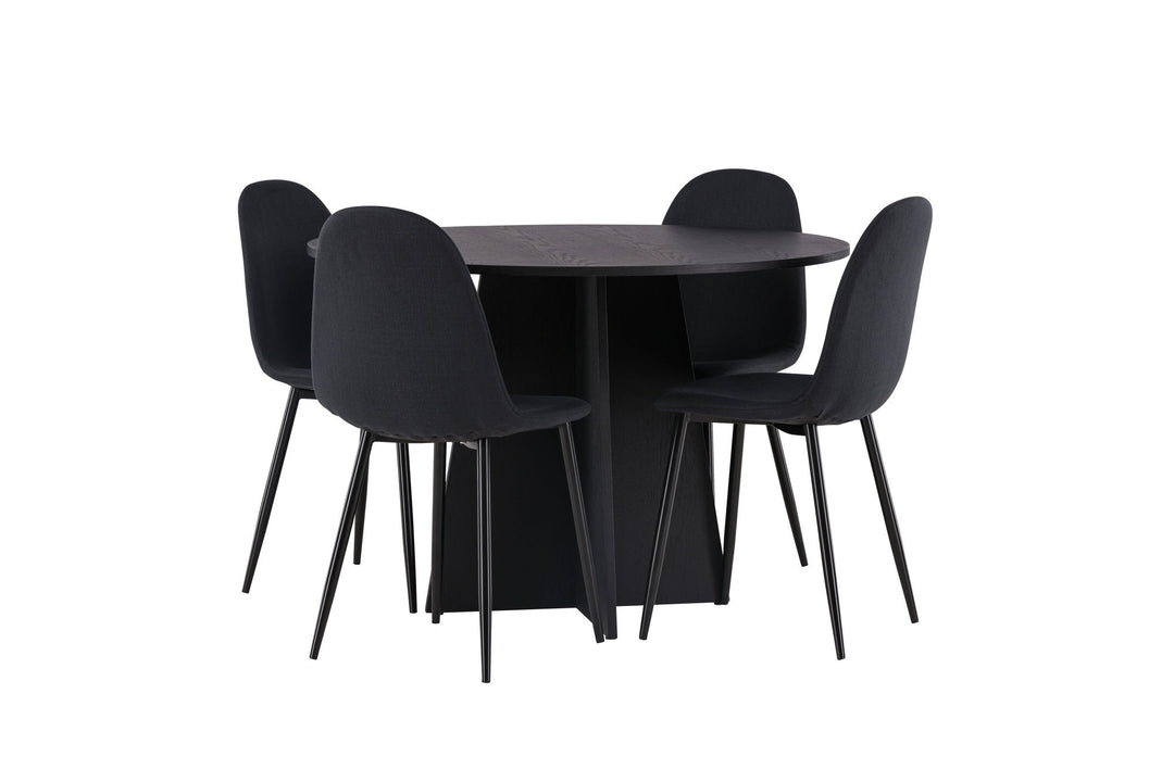 Venture Home Bootcut Round Dining Table - Black / Black Fanéer +Polar Dining Chair - Black Legs - Black Fabric _4