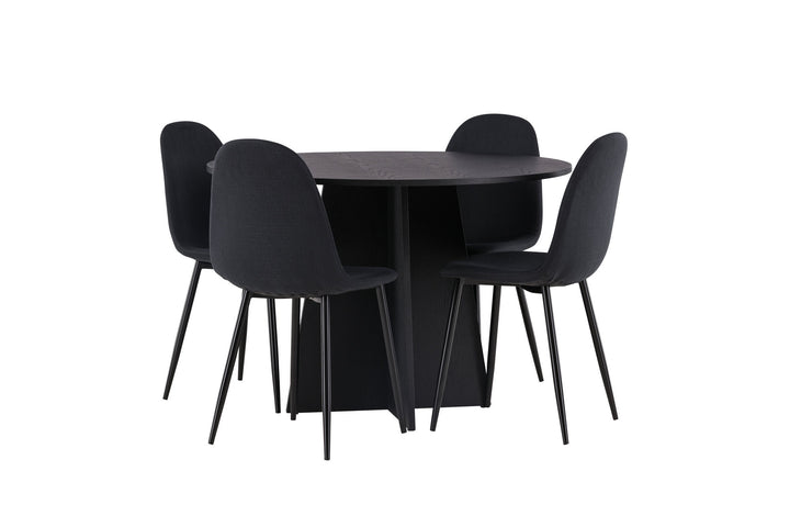 Venture Home Bootcut Round Dining Table - Black / Black Fanéer +Polar Dining Chair - Black Legs - Black Fabric _4