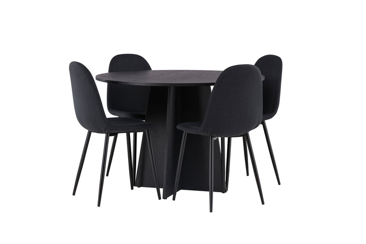 Venture Home Bootcut Round Dining Table - Black / Black Fanéer +Polar Dining Chair - Black Legs - Black Fabric _4