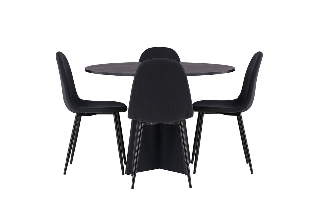 Venture Home Bootcut Round Dining Table - Black / Black Fanéer +Polar Dining Chair - Black Legs - Black Fabric _4