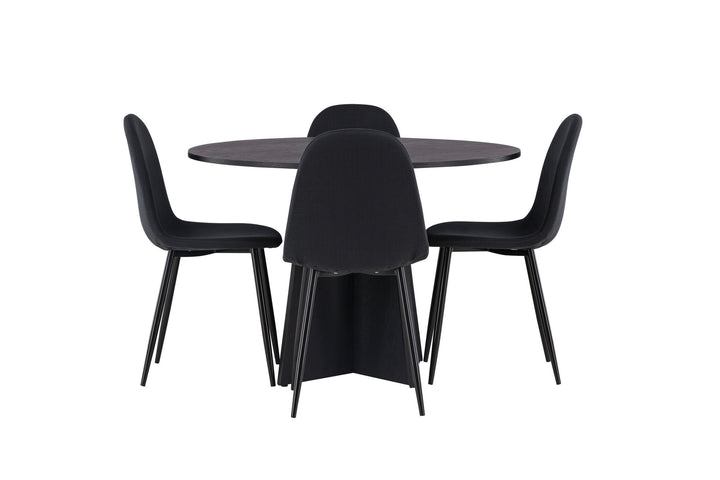 Venture Home Bootcut Round Dining Table - Black / Black Fanéer +Polar Dining Chair - Black Legs - Black Fabric _4
