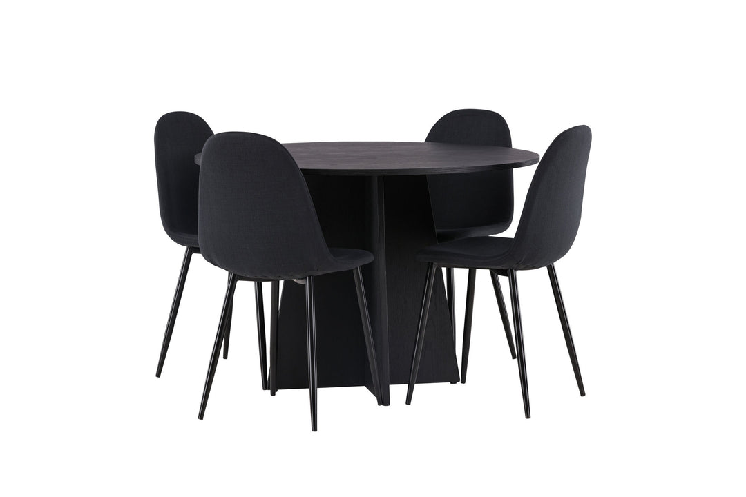 Venture Home Bootcut Round Dining Table - Black / Black Fanéer +Polar Dining Chair - Black Legs - Black Fabric _4