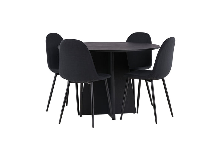 Venture Home Bootcut Round Dining Table - Black / Black Fanéer +Polar Dining Chair - Black Legs - Black Fabric _4