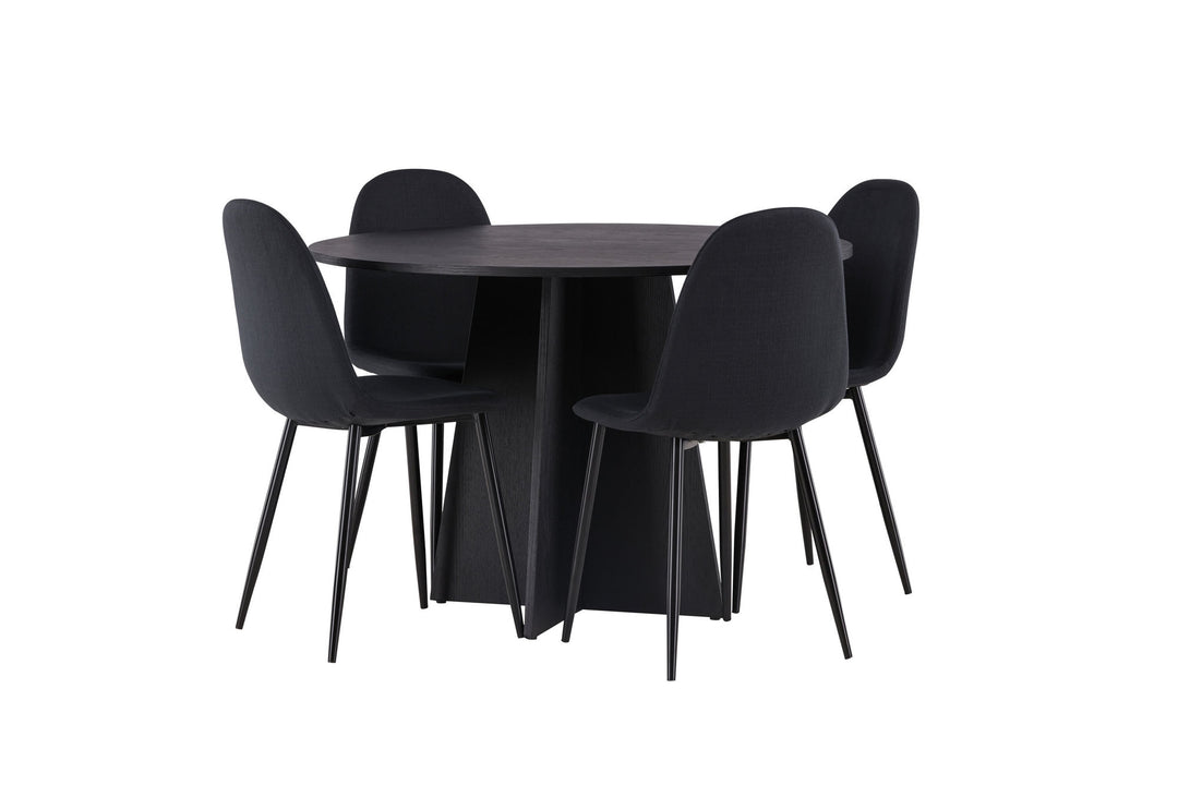 Venture Home Bootcut Round Dining Table - Black / Black Fanéer +Polar Dining Chair - Black Legs - Black Fabric _4