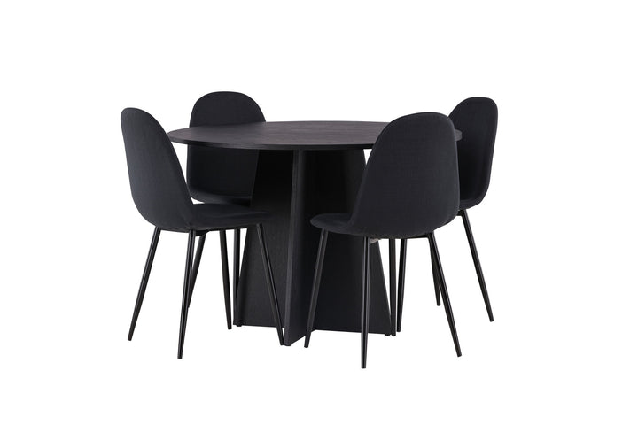 Venture Home Bootcut Round Dining Table - Black / Black Fanéer +Polar Dining Chair - Black Legs - Black Fabric _4
