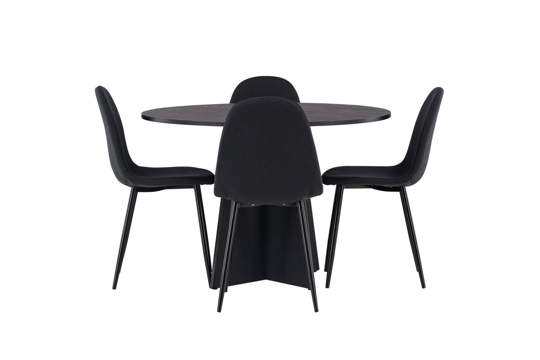 Venture Home Bootcut Round Dining Table - Black / Black Fanéer +Polar Dining Chair - Black Legs - Black Fabric _4