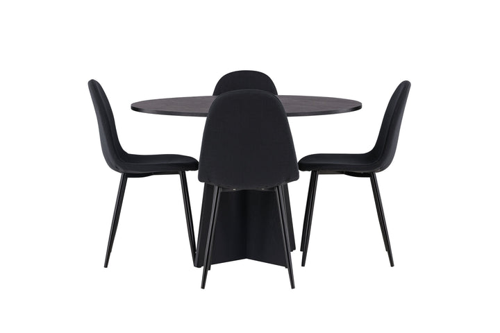 Venture Home Bootcut Round Dining Table - Black / Black Fanéer +Polar Dining Chair - Black Legs - Black Fabric _4