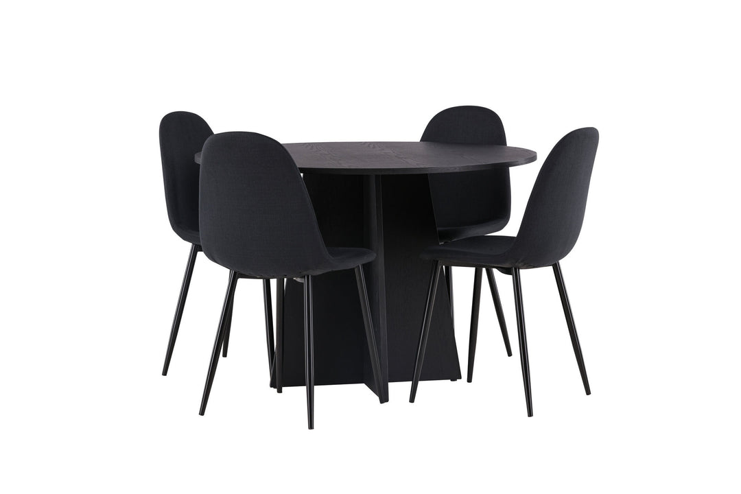 Venture Home Bootcut Round Dining Table - Black / Black Fanéer +Polar Dining Chair - Black Legs - Black Fabric _4