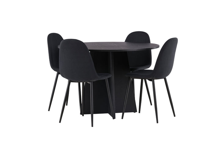 Venture Home Bootcut Round Dining Table - Black / Black Fanéer +Polar Dining Chair - Black Legs - Black Fabric _4