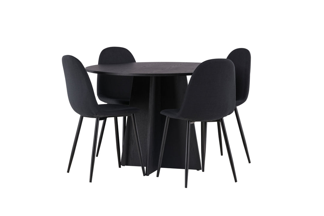 Venture Home Bootcut Round Dining Table - Black / Black Fanéer +Polar Dining Chair - Black Legs - Black Fabric _4