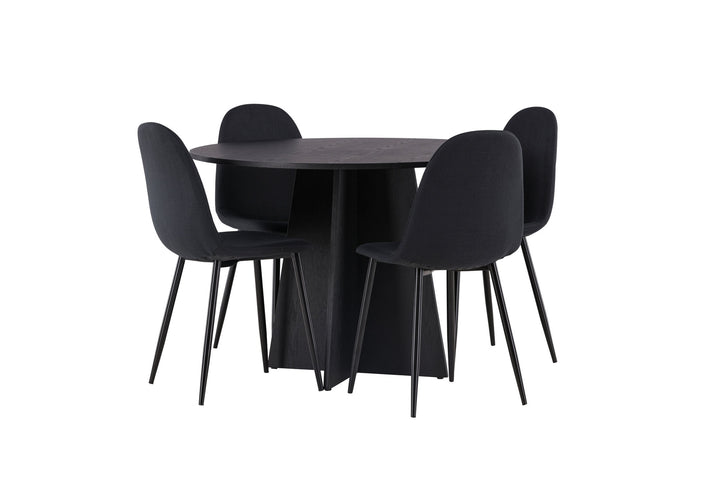 Venture Home Bootcut Round Dining Table - Black / Black Fanéer +Polar Dining Chair - Black Legs - Black Fabric _4