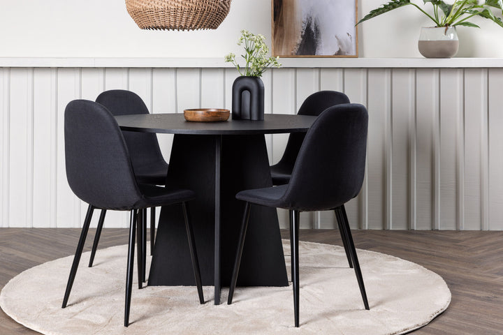 Venture Home Bootcut Round Dining Table - Black / Black Fanéer +Polar Dining Chair - Black Legs - Black Fabric _4
