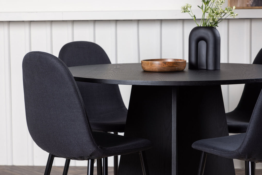 Venture Home Bootcut Round Dining Table - Black / Black Fanéer +Polar Dining Chair - Black Legs - Black Fabric _4