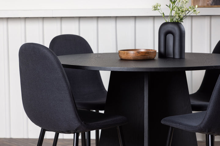 Venture Home Bootcut Round Dining Table - Black / Black Fanéer +Polar Dining Chair - Black Legs - Black Fabric _4