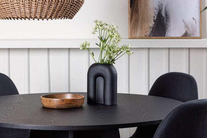 Venture Home Bootcut Round Dining Table - Black / Black Fanéer +Polar Dining Chair - Black Legs - Black Fabric _4
