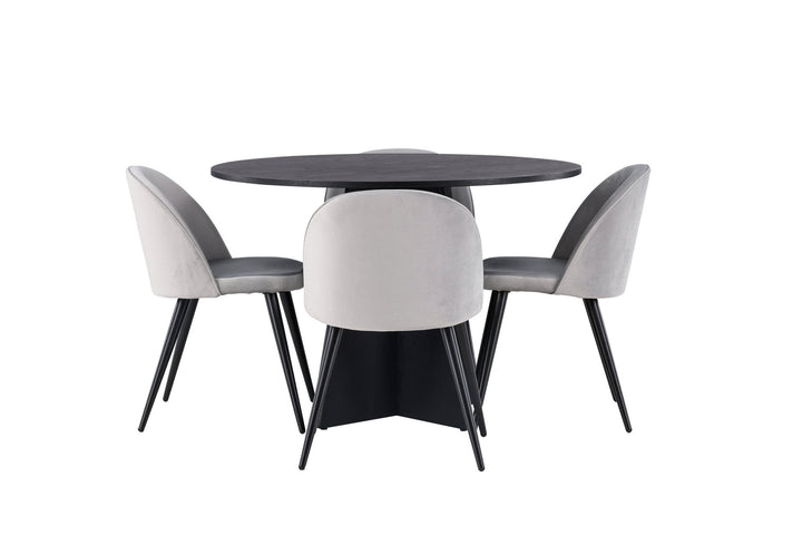 Venture Home Bootcut Round Dining Table - Black / Black Fanéer +Velvet Dining Chair - Light Grey / Black _4