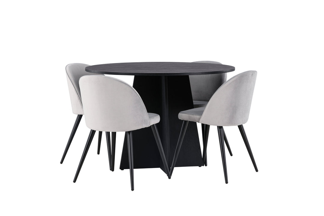 Venture Home Bootcut Round Dining Table - Black / Black Fanéer +Velvet Dining Chair - Light Grey / Black _4