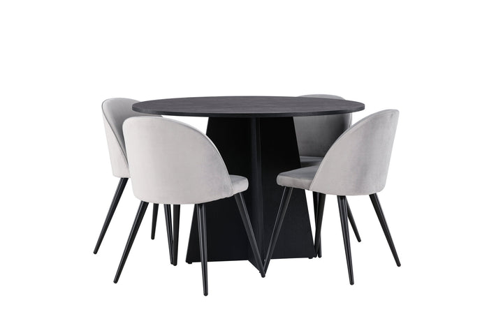 Venture Home Bootcut Round Dining Table - Black / Black Fanéer +Velvet Dining Chair - Light Grey / Black _4