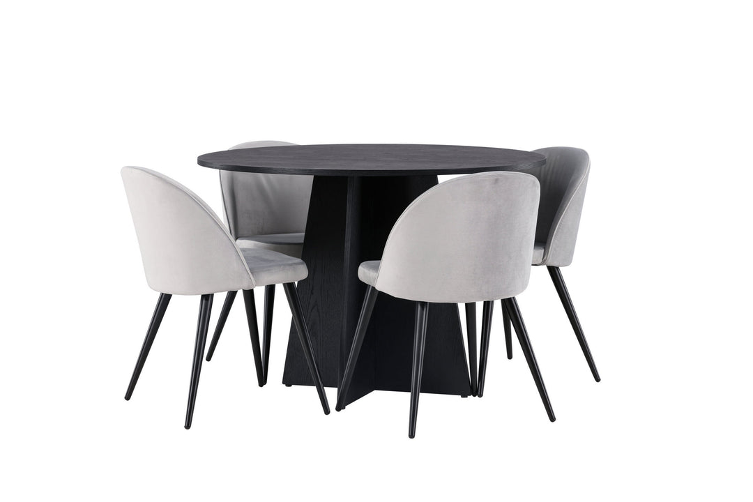 Venture Home Bootcut Round Dining Table - Black / Black Fanéer +Velvet Dining Chair - Light Grey / Black _4
