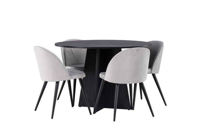 Venture Home Bootcut Round Dining Table - Black / Black Fanéer +Velvet Dining Chair - Light Grey / Black _4