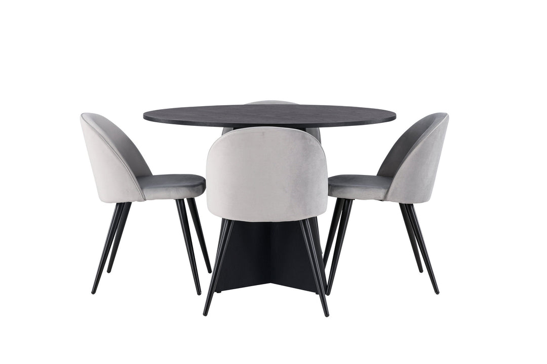 Venture Home Bootcut Round Dining Table - Black / Black Fanéer +Velvet Dining Chair - Light Grey / Black _4