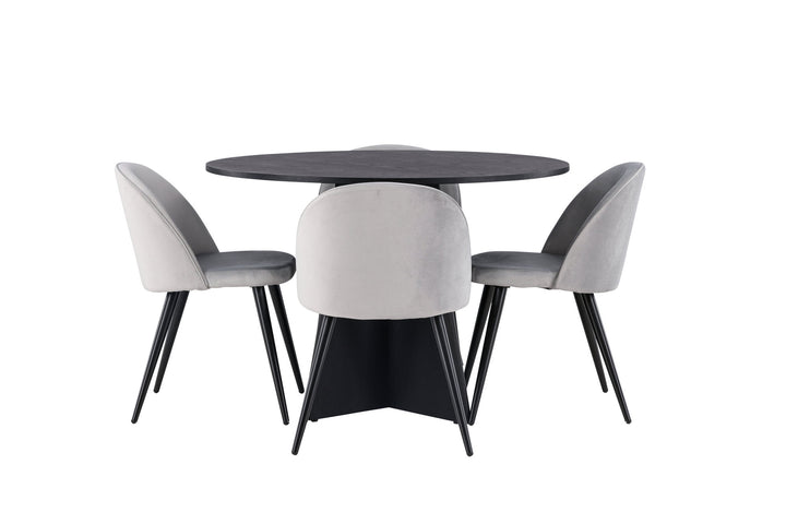 Venture Home Bootcut Round Dining Table - Black / Black Fanéer +Velvet Dining Chair - Light Grey / Black _4